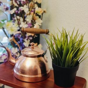 VTG Copper Tea Kettle, Made in Portugal, Wooden Handle, 7.5" Farmhouse Kitchen